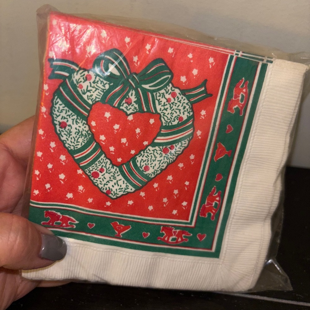 Vintage Contempo Joan Luntz | 1988 | Christmas Holiday Heart Napkins | Sealed‎